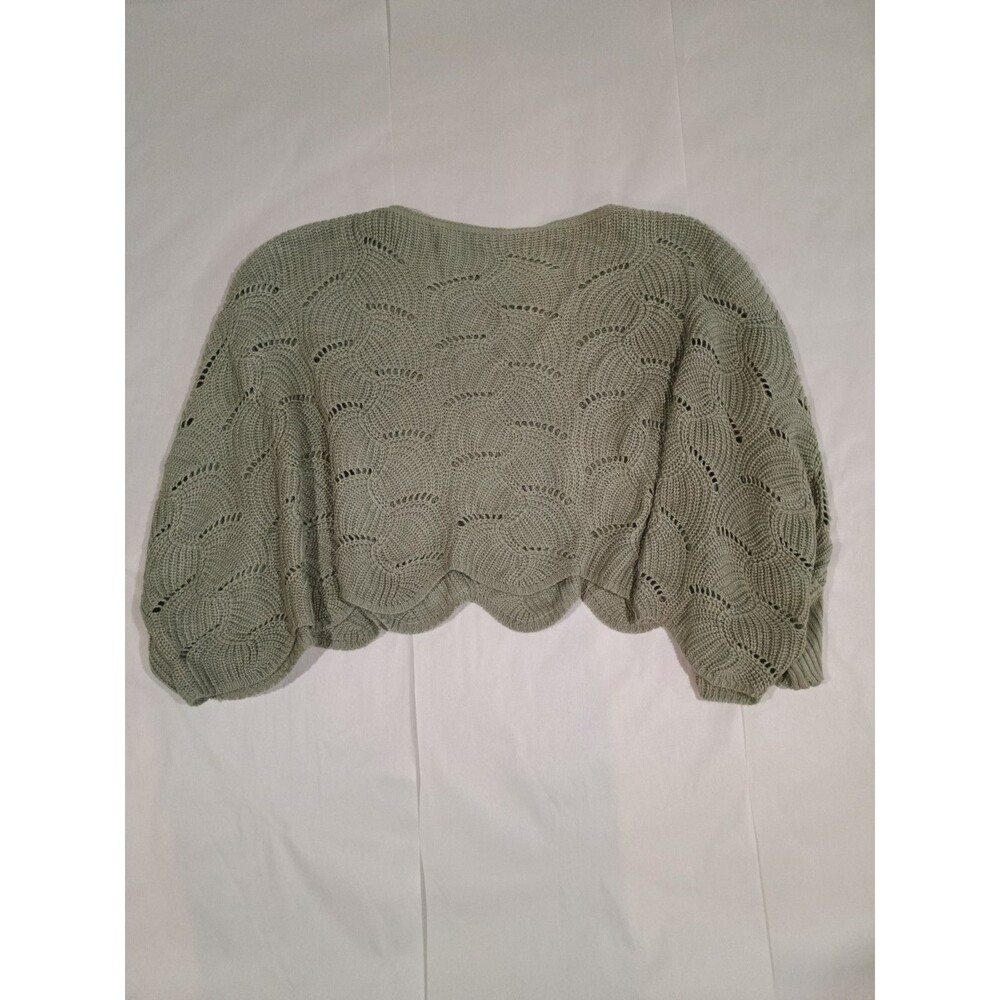 Anthropologie Moon Madison Sage Green Open Cable Knit Cropped Sweater Size S BW